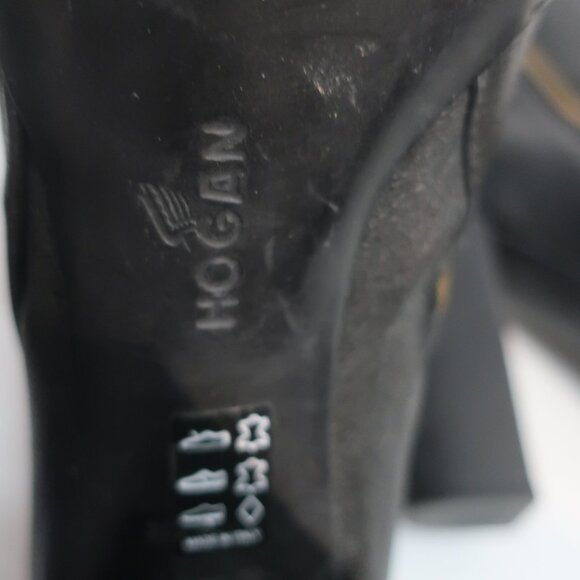 Authentic Womens Hogan Black Leather Platform Block Heel Zip Booties 40 US/10 - Picture 11 of 16